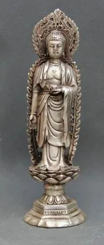 Elaborar Chinês Budismo Tibetano Prata Shakyamuni, de pé sobre a Flor de Lótus estátua