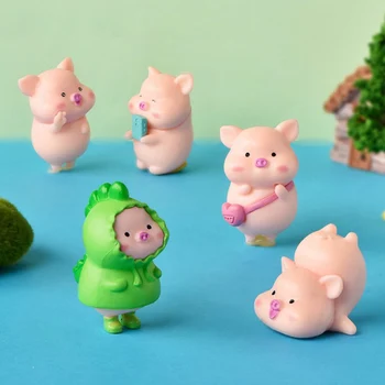 7pcs/conjunto de desenhos animados do Porco Animal Boneca Brinquedo Modelo Estátua Figura de Ornamento Miniaturas Micro paisagem Terrário Decoração Home