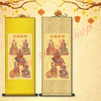 Cinco caminho de Deus da riqueza, retrato de Deus da riqueza, Taoísta de suprimentos, Feng Shui pintura decorativa, de seda, pintura de rolagem