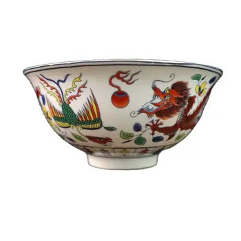 Chinês Antigo De Porcelana Pintura A Pastel Dragão E Phoenix Padrão De Bacia