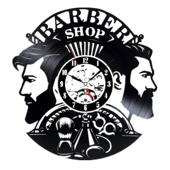 Barbearia Relógio de Parede Moderno Barbearia Decoração disco de Vinil Relógio de Parede Pendurado Cabeleireiro de Parede Relógio de Barbeiro