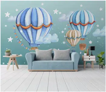 Personalizado com foto de papel de parede para parede 3d, papéis de parede mural Moderno pintado à mão, crianças da sala de balão de ar quente de desenhos animados mural de parede