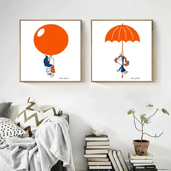 HAOCHU do Chuveiro de Bebê fontes de Laranja Balão de goma de Bolha Menino e Menina guarda-chuva de Lona da Pintura Bonito Cartaz Para Quarto de Crianças, decoração da Casa
