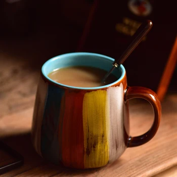 Pintados à mão Xícara de Café de Grande Capacidade de Luxo Copo de Água Copos de Chá de Leite de pequeno-Almoço Aveia Copo Caneca de Cerâmica com Colher de Casa Xícara de Chá de