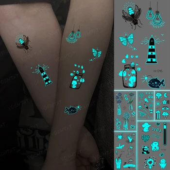 Luminosa Tatoo Firefly Borboleta, Mariposa Panda Transferíveis Impermeável Tatuagem Temporária Adesivos Mulheres Homens Do Corpo De Crianças De Arte Brilho Tatto