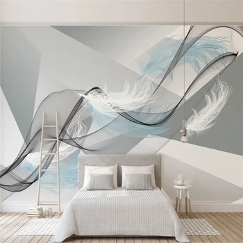 Personalizado Mural de papel de Parede Geométrico e Moderno Aquarela Pena de Pintura de Parede de Arte Abstrata Parede Painr sala de estar