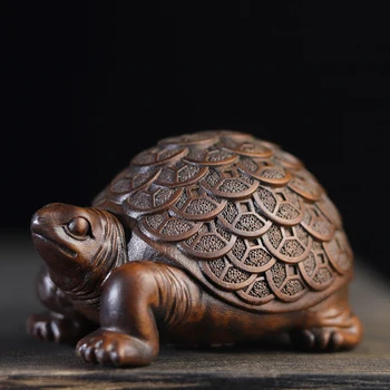 XS525-7,5 CM de Mão Esculpida Buxo Escultura Animal Sorte Estátua Decoração da Casa -Dinheiro da Tartaruga Chinesa Artesanato