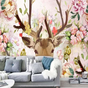 papéis de parede de flores elk animal foto mural para a sala de sofá na parede do fundo de decoração de papel de parede pintura pintura a óleo wapiti