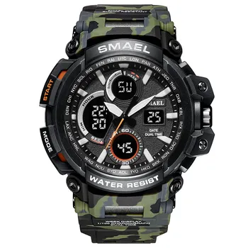 SMAEL Assistir Esportes dos Homens Relógios Dual Display Analógico Digital Relógio de Quartzo de Moda de Camuflagem Militar Relógio masculino Relógio à prova d'água
