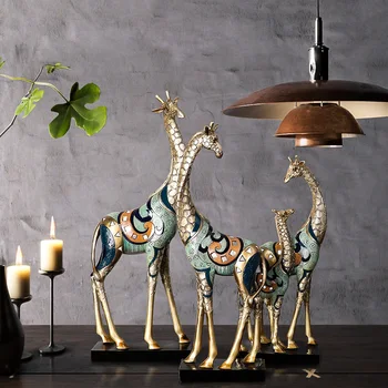 Criativo Resina Ouro animais Simulados girafa papagaio Moderna casa Artesanato enfeites de Decoração de escultura em miniatura bonecos
