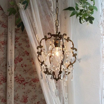 American retro pequeno lustre de cobre completa de quarto pequeno restaurante varanda francesa pastoral estilo de lâmpadas de cristal