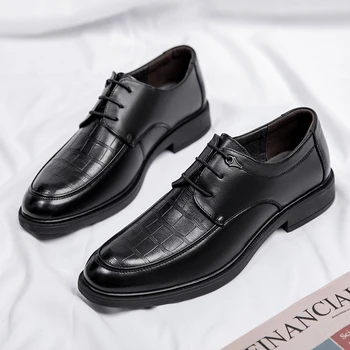 Cavalheiro negro Vestido de Sapatos de Homens de Oxford, Sapatos de Alta qualidade Terno Sapatos Para Homens Clássicos Homens de Negócios de Sapatos de Couro Casual