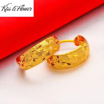 KISS&FLOR ER49 de Finas Jóias Atacado, Moda, Mulher de Aniversário, Presente de Casamento do Vintage Estrelado Grande Ronda de Ouro 24KT Aro Earings