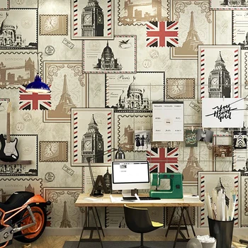Fosco PVC de estilo Europeu, Britânico de arquitetura antiga, restaurante, sala de estar, quarto personalidade papel de parede carimbo de arroz bandeira
