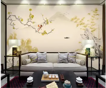 3d papel de parede personalizado com foto mural na parede de estilo Chinês, ameixa flor de bambu paisagem decoração de casa, o papel de parede para sala de estar