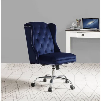 Cadeira Do Escritório Da Meia-Noite De Veludo Azul Sala De Estar, Quarto De 360 Graus Do Giro Do Rolo De Estofados Elástica De Alta Esponja Tecido Clássico
