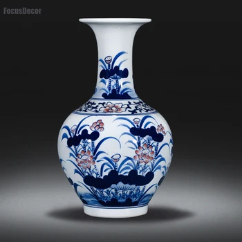 Francês antigo Vaso de Porcelana Cerâmica Imitação Qianlong, pintados à Mão Lotus Tabela Vaso Teal Decoração Única Cozinha Casamento
