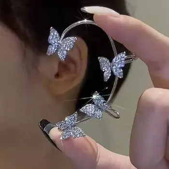 Novo metal borboleta não perfurados ouvido clipes para as mulheres espumante zircão earband clipe de brincos jóias de casamento