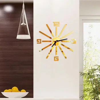 Relógio de parede Efeito 3D Números Romanos Parede Soco-livre Acrílica Decorativa Unframed Adesivo de Parede Relógio para Decoração de Sala de estar