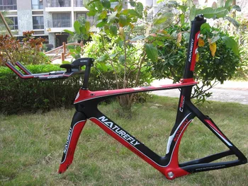Chegada Nova !! Frete Grátis !! Naturefly Aero Carbono Bicicleta de Triatlo do Quadro+TT-Bar Preto/Vermelho/Branco