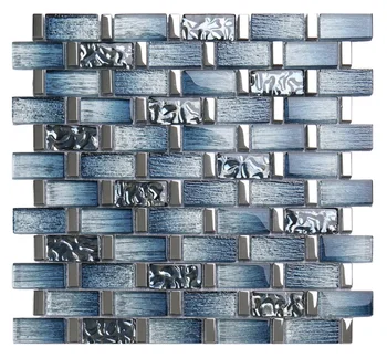 11 PCS Tijolo Azul Prata de Mosaico de Vidro da Cozinha casa de Banho com Parede de Vidro Azulejos Backsplash FT001
