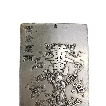 Velho Chinês Tibetano Prata Socorro Zodíaco De Ouro De Dois Mil Cintura Cartão De Amuleto Pingente De Feng Shui Cartão De Sorte Pingente