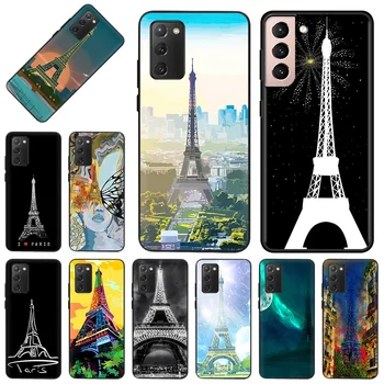 Caso de telefone para Samsung Galaxy S22 Ultra S20 S21 S10 Plus FE 5G E Nota 10 Lite 9 8 Torre Eiffel Pintado de Preto Macio Capa de Silicone