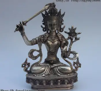 Tibetano Branco, Bronze, Prata, Dourada, Manjuist ManjusHri, o Bodhisattva Kuan-yin Estátua