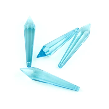 38/63/76mm K9 Lustre de Cristal Pingentes de um Prisma de água-marinha de Cor e Cortar o Vidro Facetado U-Icicle Cai Para Topper Decoração