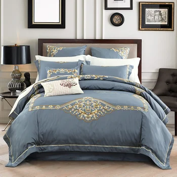 Nova cor Cinza, cama de algodão egípcio conjuntos Bordados jogo de cama king size capa de edredão de cama de folha de definir fronha 4/6pcs