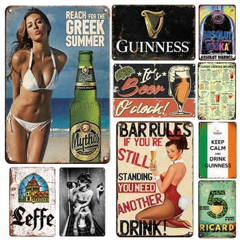 Vintage Cerveja Metal Cartaz De Estanho Sinal Retro Pub Bar Decorativos, Adesivos De Parede Cocktail De Arte De Parede Placa ManCave Placa De Parede Decoração Da Casa