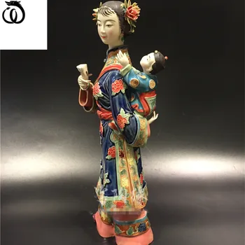 WU e CHEN LONGA Antiguidade Beleza Senhora de Arte da Escultura Mulheres Bonitas Figura Estátua de Cerâmica, Artesanato Chinês Estilo de Decoração da Casa R6108