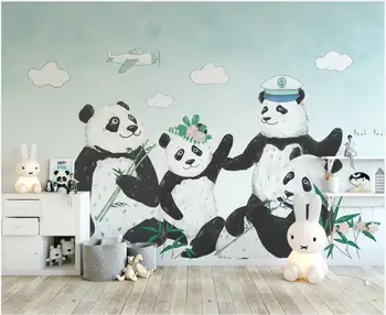 Personalizado mural de parede em 3d mural na parede Moderno preto e branco dos desenhos animados do panda crianças da sala foto de papel de parede na sala de estar