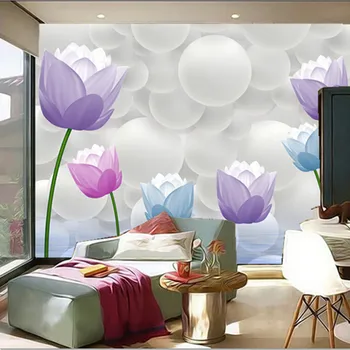 O 3D personalizado murais,bela e fresca marca d'água tulip murais papel de parede,sofá da sala de TV de parede o papel de parede de quarto