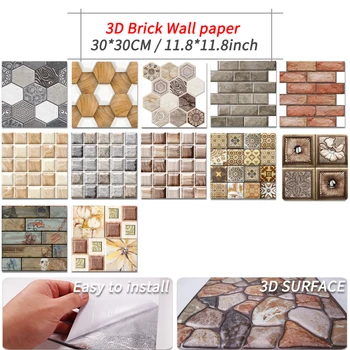 PACK DE 10 3D Papel de Parede DIY Tijolo padrão de Auto-Adesiva Impermeável Adesivo de Parede de Cozinha Backsplash Telha da Parede Adesivos