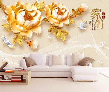 Beibehang papel de parede Personalizado em casa e 3D rico em relevo peônia jóias TV sofá pano de fundo a decoração da casa de fundo, paredes 3d papel de parede
