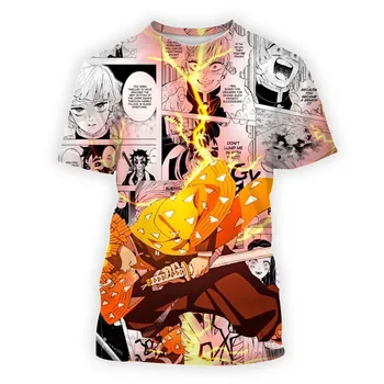  Anime japonês Demon Slayer 3D, masculina Casual Manga Curta Moda Harajuku O-T-shirt com Decote Streetwear Verão Tops Tees