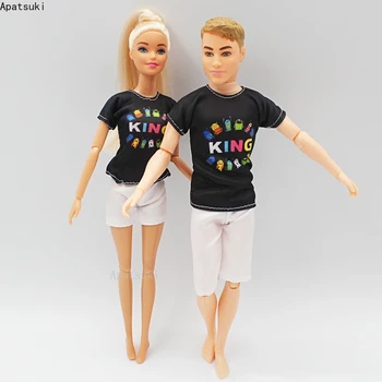 2sets/monte Moda de Roupas para a Barbie Roupas Amante da Black T-shirt Branca, Calças de Shorts para Ken Menino Bonecas Acessórios 1/6 Brinquedos