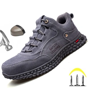 Genuíno Sapatos De Couro, Botas De Segurança De Aço Toe Sapatos De Homens Sapatos De Trabalho Indestrutível Tênis De Segurança Do Trabalho Sapatos De Luz De Segurança De Botas