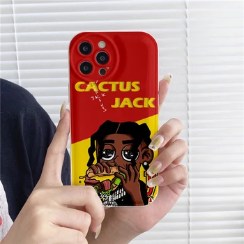 Protecção da lente da Rua tendência Marca Rapper Cactus Jack Estofado de Volta Almofada de Ar, Telefone de Caso Para o iPhone 11 12 13 14Pro XR Xsmax