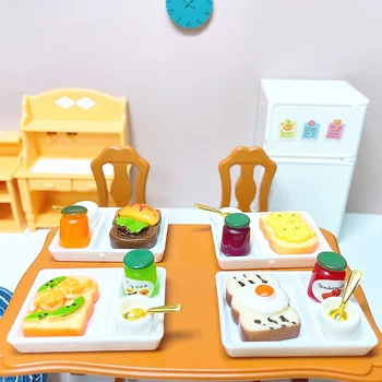 Casa de bonecas Mini Comida de Casa de Boneca Acessórios DIY Pão Smoothies Gelado Breakfirst Ovo de Jantar