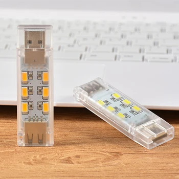 Portátil USB Plug Luz de Energia do Computador do Banco de Carregamento Pequena Luz do Livro de Dupla Face, Mini-Luz da Noite 12LED Luz de Leitura de Iluminação