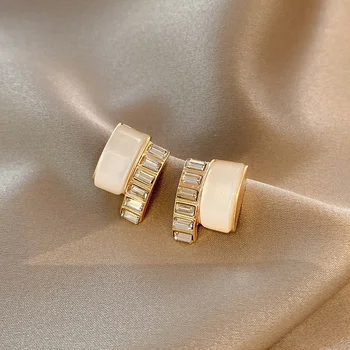 O coreano de Luxo Opala Pedras Brincos para Women18k Ouro Cristal Brinco do parafuso prisioneiro da Moda Geométrica de Orelha a Jóia mais Recente do Presente Acessórios