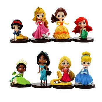 6-8cm 8pcs/Monte Q Posket Princesa Tiana Branca de Neve, Rapunzel, Ariel, Cinderela Belle Sereia PVC Figuras de Ação, Modelo de Brinquedos do Miúdo de Presente