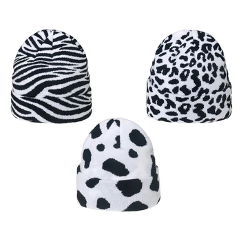 Simples Quente de Moda de Vaca, Zebra, Leopardo Jacquard Chapéu de Malha de Personalidade Exterior Tendência Selvagem para Homens Mulheres Queda Winte