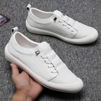 Novo Original Sapatos De Couro Homens Tênis Casual Masculino Calçados De Moda De Marca Branca Mens Sapatos De Couro De Vaca Tênis Branco