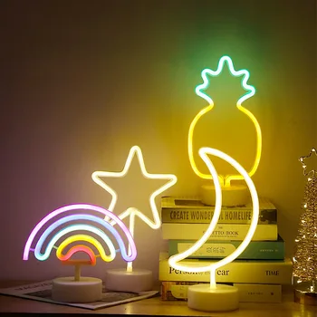 LED Luzes de Néon do arco-íris Forma Noite, Luz de Sinal Luminoso (caixa de Bateria + USB) Duplo Alimentado Nightlight para o Interior de Casamento de Natal