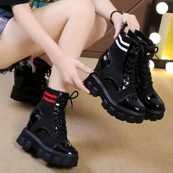 Nova Moda de Estilo Europeu, Preto Tornozelo Botas Flats Dedo do pé Redondo Preto Lace-up Boots Womanots Zapatos De Mujer Botas Tamanho Plus 35-43