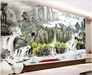3d papel de parede personalizado com foto mural na parede de estilo Chinês, montanha, cachoeira cenário de decoração de casa de papel de parede para sala de estar