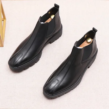 Estilo coreano mens moda chelsea boots de couro original de ferramentas sapatos bonitos plataforma bota de cowboy, botas de tornozelo hombre zapatos